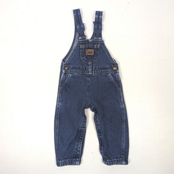 Vintage Lee Overalls Children's Size 18m Denim Leather Patch Classic - Picture 1 of 5